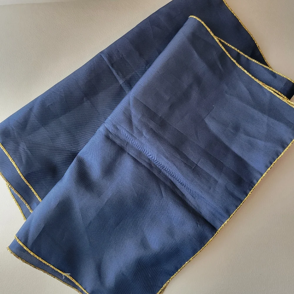 St. Hilaire Paris Blue Scarf Gold Metallic Trim ~ Rectangular ~ Vintage? ~ GUC